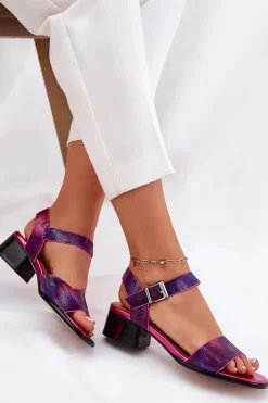 Best Maciejka Skórzane Sandały Damskie Na Obcasie N6802-15 Fuksja Różowy