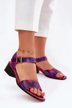 Best Maciejka Skórzane Sandały Damskie Na Obcasie N6802-15 Fuksja Różowy