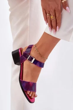 Best Maciejka Skórzane Sandały Damskie Na Obcasie N6802-15 Fuksja Różowy