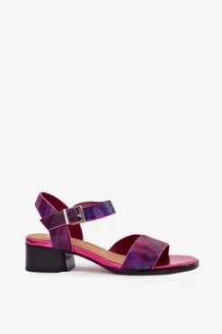 Best Maciejka Skórzane Sandały Damskie Na Obcasie N6802-15 Fuksja Różowy