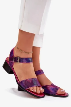 Best Maciejka Skórzane Sandały Damskie Na Obcasie N6802-15 Fuksja Różowy