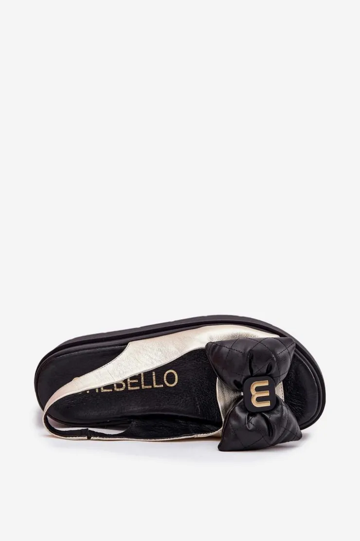 Damskie CheBello Skórzane Sandały Damskie Na Platformie Z Kokardą 4641 Złoto-Czarne