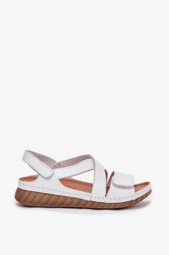 Sale Maciejka Skórzane Sandały Damskie Na Rzep L6848-11 Białe Biały