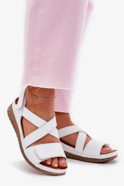 Sale Maciejka Skórzane Sandały Damskie Na Rzep L6848-11 Białe Biały