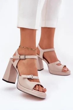 Buty damskie Vinceza Sandały Na Słupku|Sandały Na Obcasie*Skórzane Sandały Damskie Na Słupku Vinceza 77110 Beżowe Beżowy