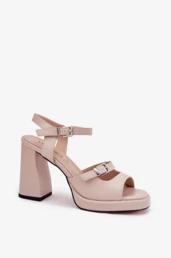 Buty damskie Vinceza Sandały Na Słupku|Sandały Na Obcasie*Skórzane Sandały Damskie Na Słupku Vinceza 77110 Beżowe Beżowy