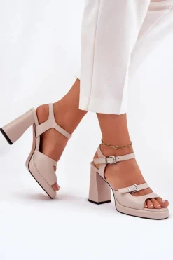 Buty damskie Vinceza Sandały Na Słupku|Sandały Na Obcasie*Skórzane Sandały Damskie Na Słupku Vinceza 77110 Beżowe Beżowy