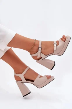 Buty damskie Vinceza Sandały Na Słupku|Sandały Na Obcasie*Skórzane Sandały Damskie Na Słupku Vinceza 77110 Beżowe Beżowy