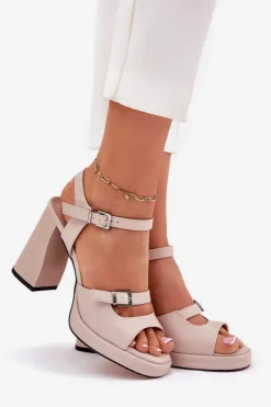 Buty damskie Vinceza Sandały Na Słupku|Sandały Na Obcasie*Skórzane Sandały Damskie Na Słupku Vinceza 77110 Beżowe Beżowy