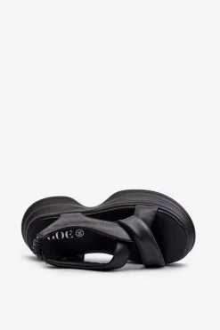 New GOE Skórzane Sandały Damskie Na Masywnej Podeszwie Czarne NN2N4106 Czarny