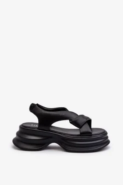 New GOE Skórzane Sandały Damskie Na Masywnej Podeszwie Czarne NN2N4106 Czarny