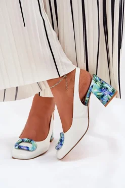 Damskie buty S.Barski Sandały Na Słupku|Sandały Na Obcasie*Skórzane Sandały Damskie Na Słupku D&A CR51-002 Białe