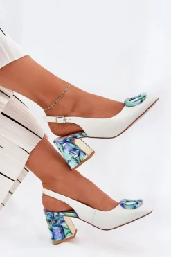 Damskie buty S.Barski Sandały Na Słupku|Sandały Na Obcasie*Skórzane Sandały Damskie Na Słupku D&A CR51-002 Białe