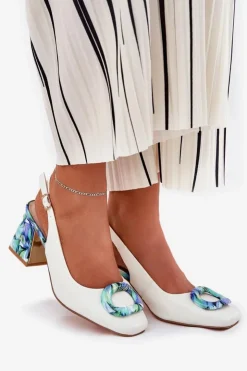 Damskie buty S.Barski Sandały Na Słupku|Sandały Na Obcasie*Skórzane Sandały Damskie Na Słupku D&A CR51-002 Białe