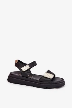 Damskie Zazoo Skórzane Sandały Damskie Na Platformie 40443 Czarne