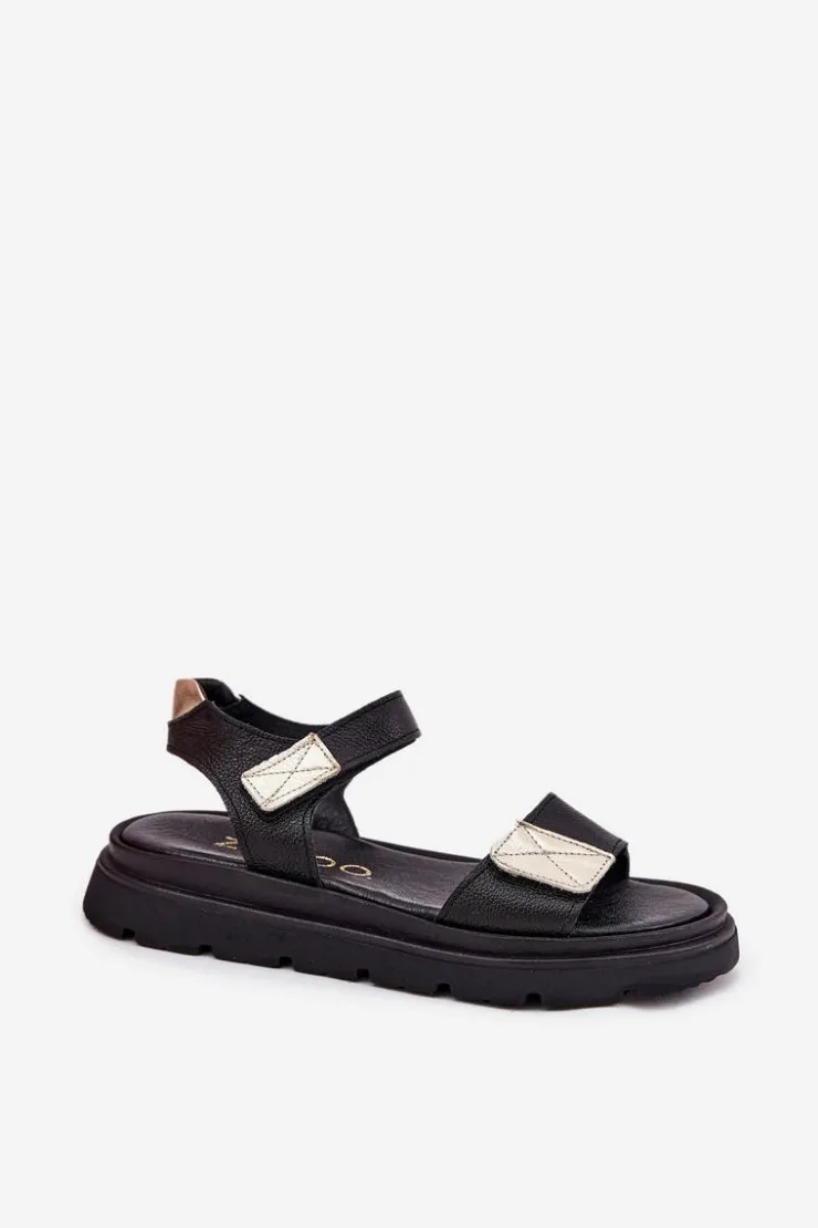 Damskie Zazoo Skórzane Sandały Damskie Na Platformie 40443 Czarne