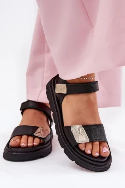 Damskie Zazoo Skórzane Sandały Damskie Na Platformie 40443 Czarne