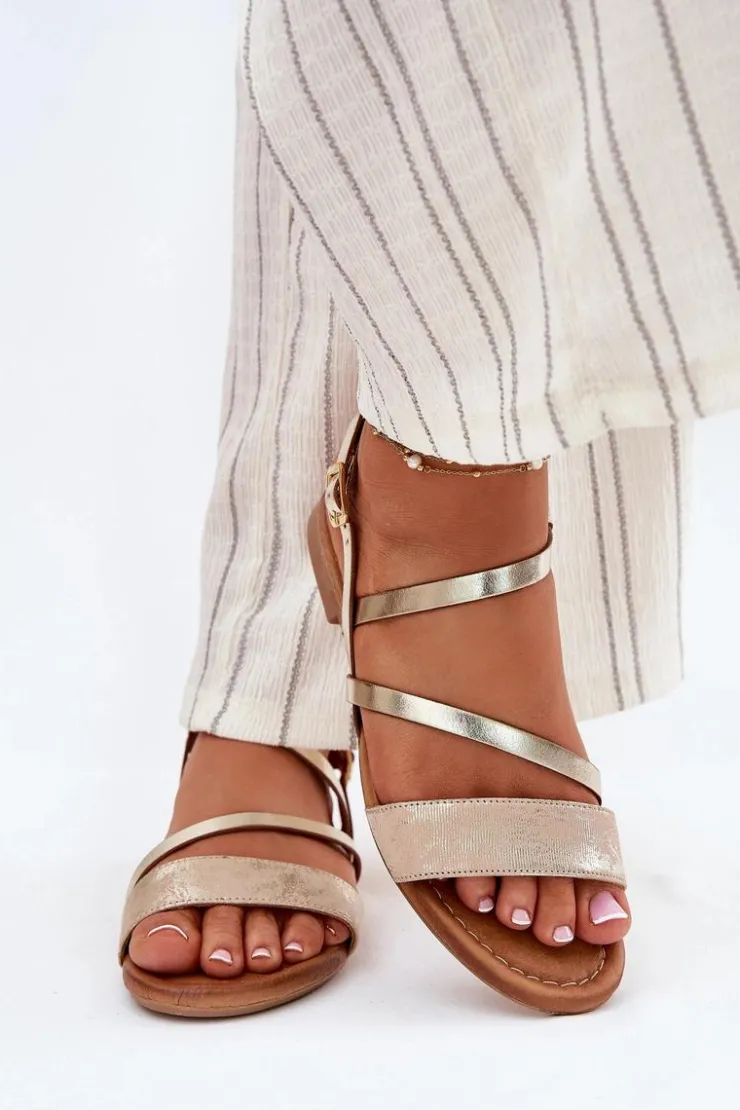 Maciejka Sandały Płaskie*Skórzane Sandały Damskie Na Płaskim Obcasie 06966-25 Złote