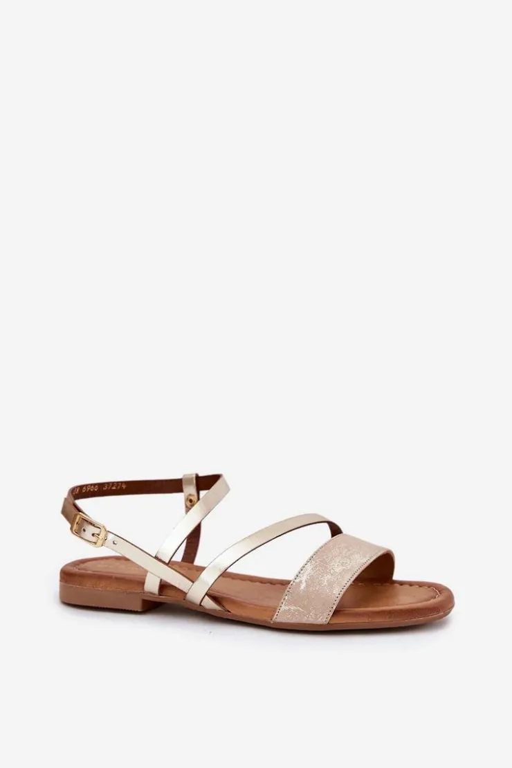 Maciejka Sandały Płaskie*Skórzane Sandały Damskie Na Płaskim Obcasie 06966-25 Złote