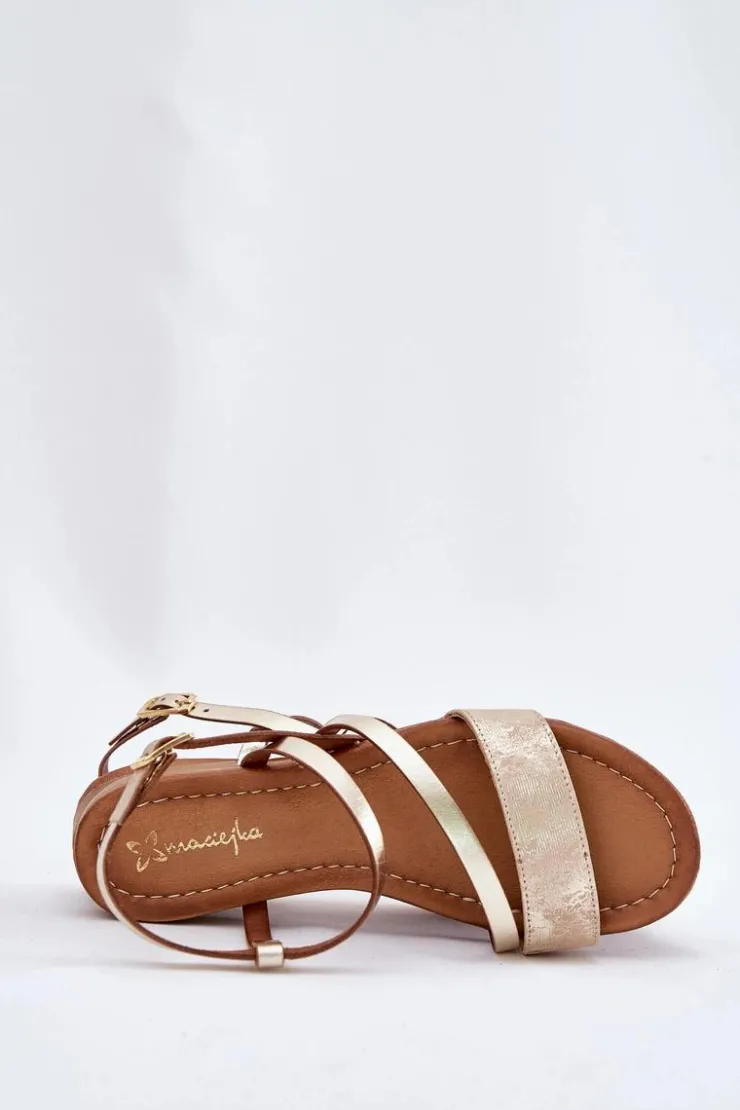 Maciejka Sandały Płaskie*Skórzane Sandały Damskie Na Płaskim Obcasie 06966-25 Złote