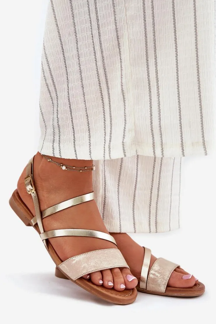 Maciejka Sandały Płaskie*Skórzane Sandały Damskie Na Płaskim Obcasie 06966-25 Złote