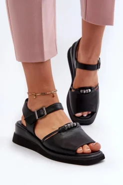 Buty damskie Vinceza Sandały Na Koturnie*Skórzane Sandały Damskie Na Koturnie Vinceza 66624 Czarne