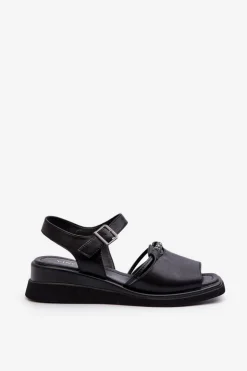 Buty damskie Vinceza Sandały Na Koturnie*Skórzane Sandały Damskie Na Koturnie Vinceza 66624 Czarne