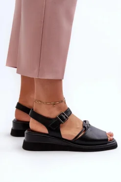 Buty damskie Vinceza Sandały Na Koturnie*Skórzane Sandały Damskie Na Koturnie Vinceza 66624 Czarne