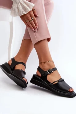 Buty damskie Vinceza Sandały Na Koturnie*Skórzane Sandały Damskie Na Koturnie Vinceza 66624 Czarne