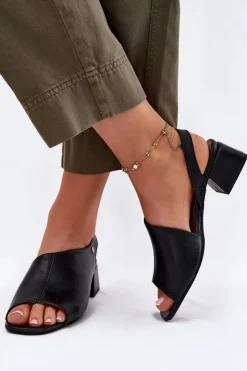 Maciejka Sandały Na Obcasie*Skórzane Sandały Damskie Na Klocku 06975-01 Czarne