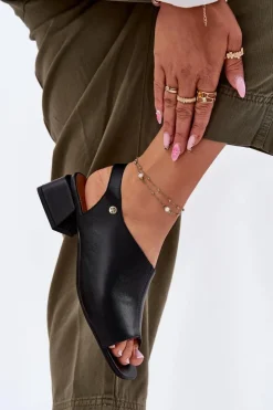 Maciejka Sandały Na Obcasie*Skórzane Sandały Damskie Na Klocku 06975-01 Czarne