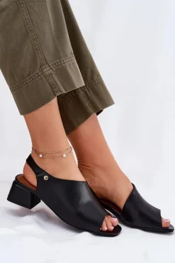 Maciejka Sandały Na Obcasie*Skórzane Sandały Damskie Na Klocku 06975-01 Czarne