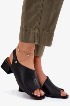 Maciejka Sandały Na Obcasie*Skórzane Sandały Damskie Na Klocku 06975-01 Czarne