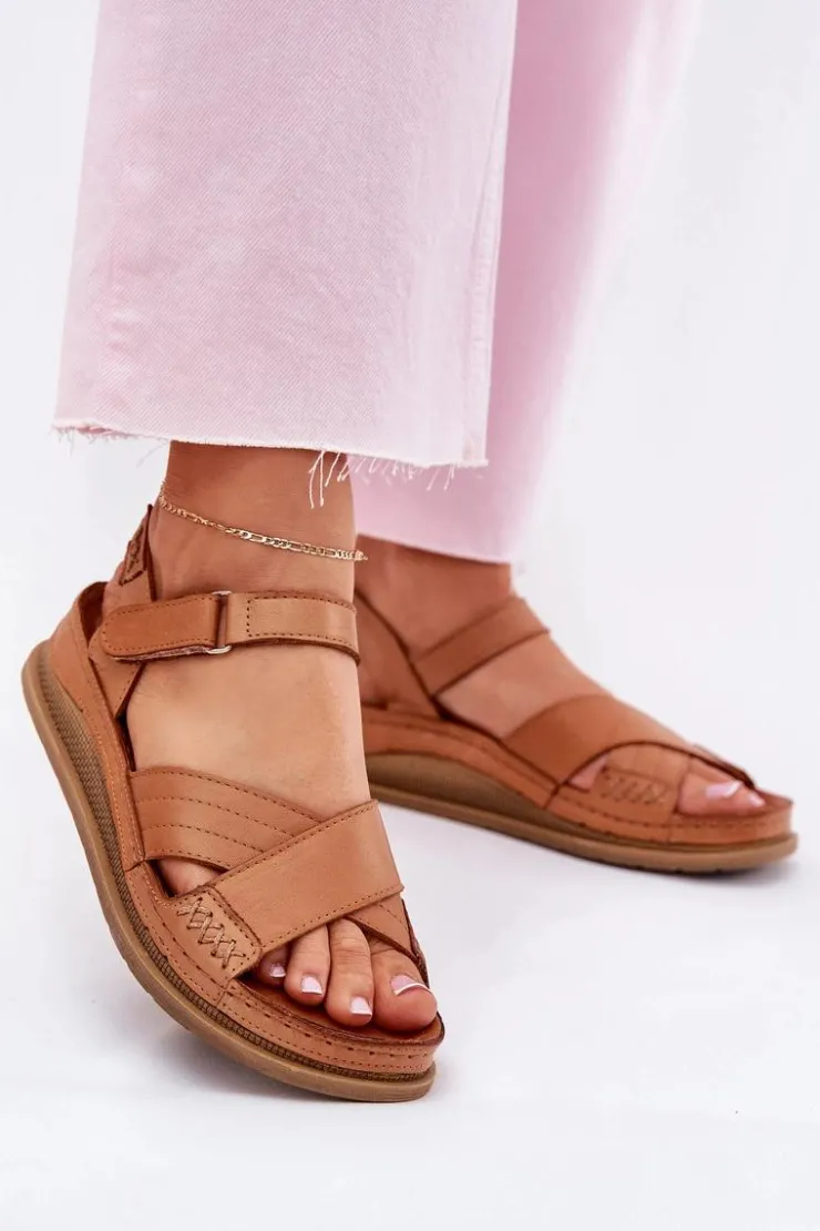 Online Maciejka Skórzane Sandały Damskie Na Platformie L7064-04 Brązowe