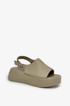 Damskie Damskie buty S.Barski Skórzane Sandały Damskie Na Platformie D&A SJ2301-2 Zielone