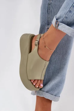 Damskie Damskie buty S.Barski Skórzane Sandały Damskie Na Platformie D&A SJ2301-2 Zielone