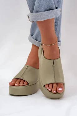 Damskie Damskie buty S.Barski Skórzane Sandały Damskie Na Platformie D&A SJ2301-2 Zielone