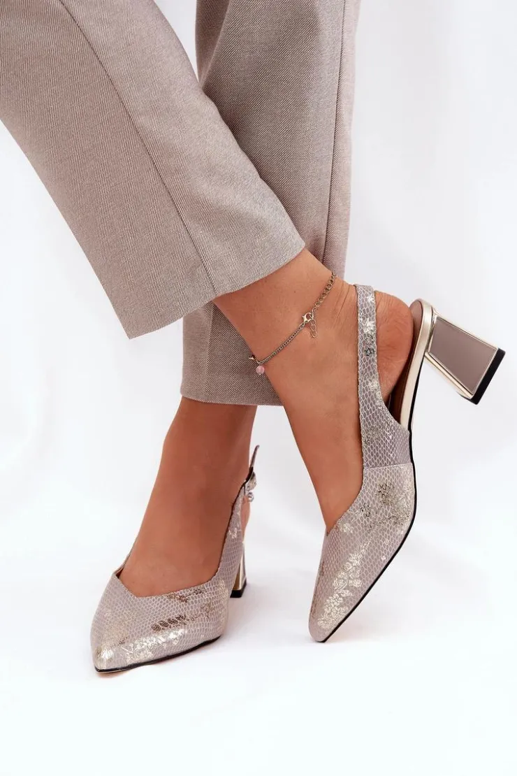 Damskie Buty damskie Vinceza Skórzane Sandały Damskie Na Słupku Ze Szpiczastymi Noskami Vinceza 66733 Złoto-Srebrne