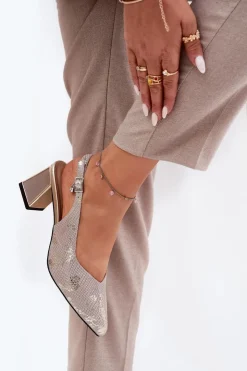 Damskie Buty damskie Vinceza Skórzane Sandały Damskie Na Słupku Ze Szpiczastymi Noskami Vinceza 66733 Złoto-Srebrne