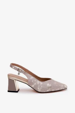 Damskie Buty damskie Vinceza Skórzane Sandały Damskie Na Słupku Ze Szpiczastymi Noskami Vinceza 66733 Złoto-Srebrne