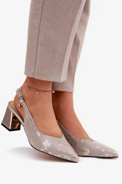 Damskie Buty damskie Vinceza Skórzane Sandały Damskie Na Słupku Ze Szpiczastymi Noskami Vinceza 66733 Złoto-Srebrne