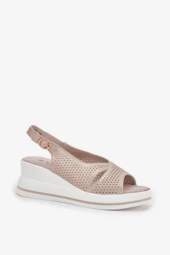 New Damskie buty S.Barski Skórzane Sandały Damskie Na Koturnie S.Barski LR51-660 Złote Złoty