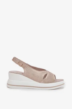 New Damskie buty S.Barski Skórzane Sandały Damskie Na Koturnie S.Barski LR51-660 Złote Złoty