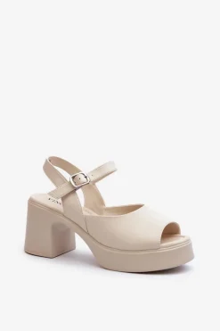 Damskie Buty damskie Vinceza Skórzane Sandały Damskie Na Obcasie Vinceza 66627 Beżowe