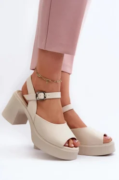 Damskie Buty damskie Vinceza Skórzane Sandały Damskie Na Obcasie Vinceza 66627 Beżowe