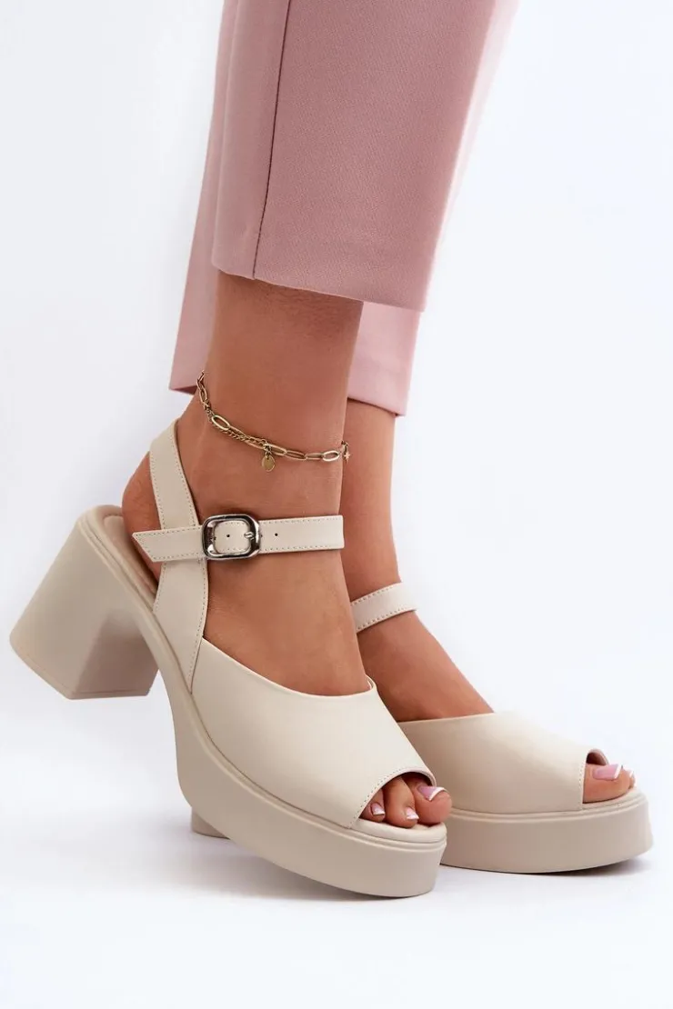 Damskie Buty damskie Vinceza Skórzane Sandały Damskie Na Obcasie Vinceza 66627 Beżowe