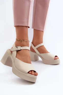 Damskie Buty damskie Vinceza Skórzane Sandały Damskie Na Obcasie Vinceza 66627 Beżowe