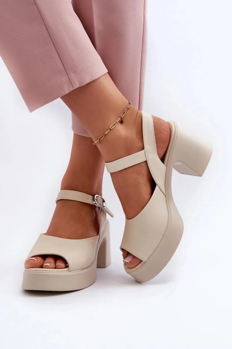 Damskie Buty damskie Vinceza Skórzane Sandały Damskie Na Obcasie Vinceza 66627 Beżowe