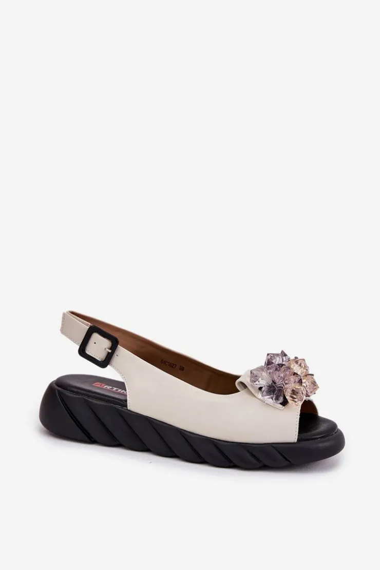 New Artiker Skórzane Sandały Damskie Z Kryształkami 54C1627 Beżowe Beżowy