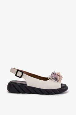 New Artiker Skórzane Sandały Damskie Z Kryształkami 54C1627 Beżowe Beżowy